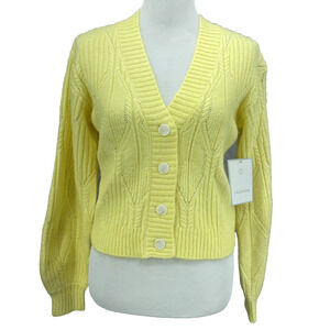 New Calligraphie Womens S Cable Knit Cardigan Butter Yellow Whimsy Twee Kawaii